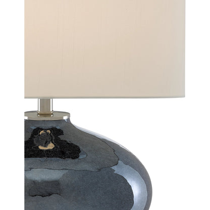 Lucent Table Lamp by Currey and Company in blue plated, polished nickel. Made from glass in a modern style.