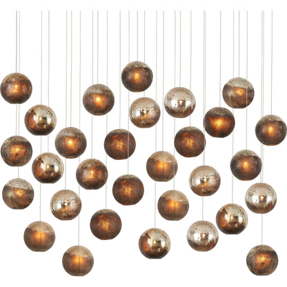 Pathos 30-LIGHT Multi-Drop Pendant by Currey and Company in antique silver, antique gold, matte charcoal, silver. Made from glass in a modern style.