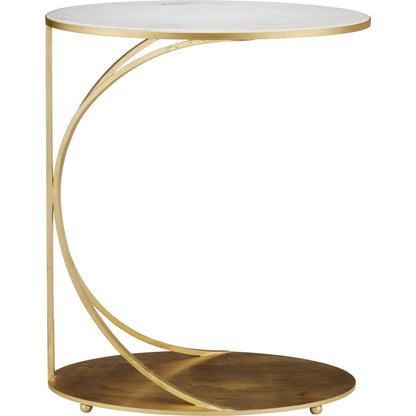 Orla C Table by Currey and Company in gold leaf, natural. Made from metal, marble in a modern style.