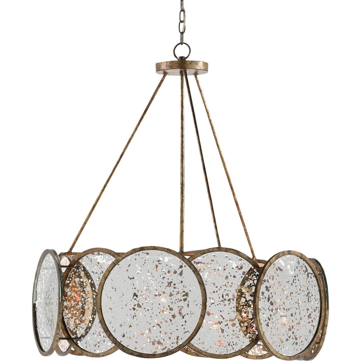 001 S-258206 | Primary Silo | Oliveri Chandelier by Currey and Company in pyrite bronze, raj mirror. Made from wrought iron, glass in a modern style.