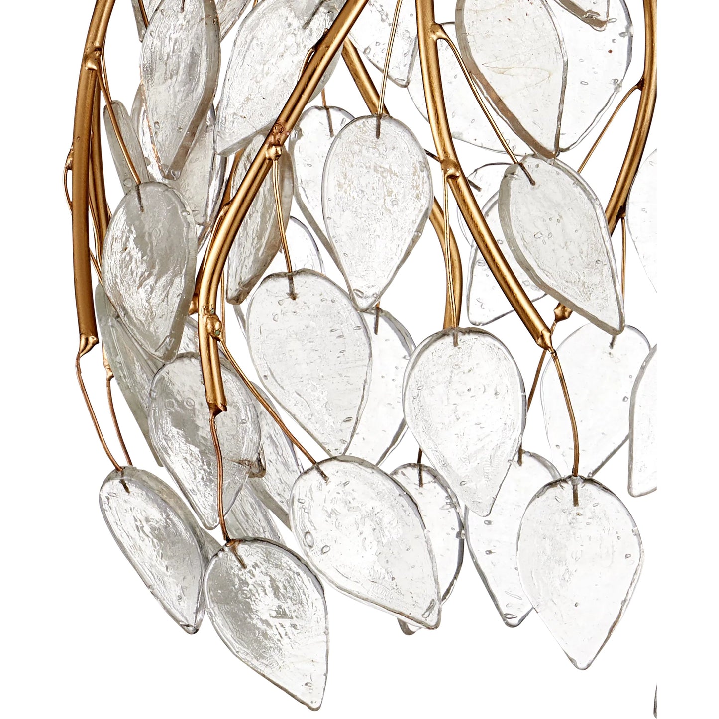 002 SI-2524229 | Closeup | Banyan 15-Light Linear Multi-Drop Pendant by Currey and Company in antique brass, clear, silver. Made from metal, glass in a modern style.