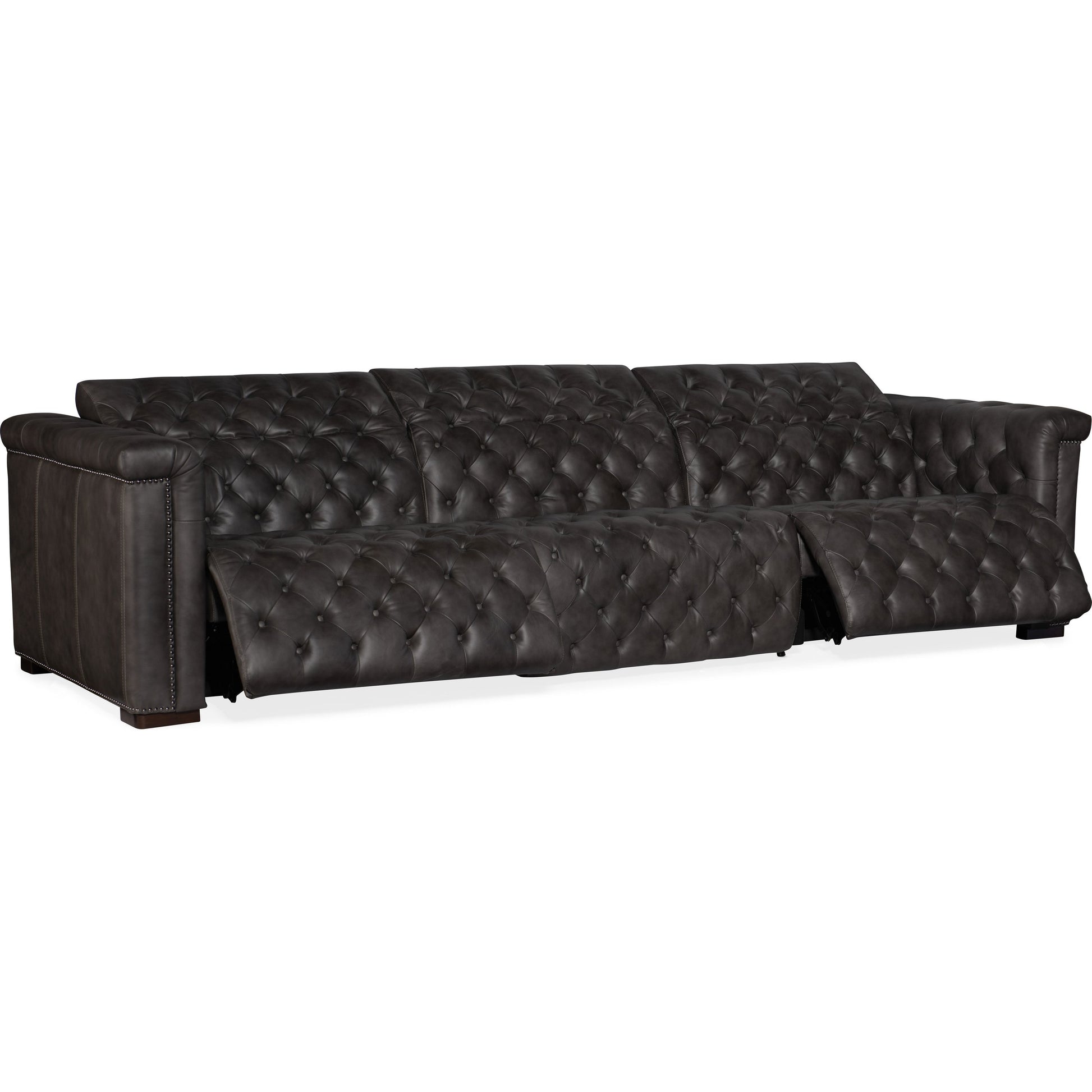 Savion Grandier Power Reclining Sofa by Hooker Furniture. Made from leather in a modern style.