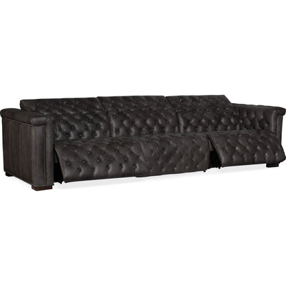 Savion Grandier Power Reclining Sofa by Hooker Furniture. Made from leather in a modern style.