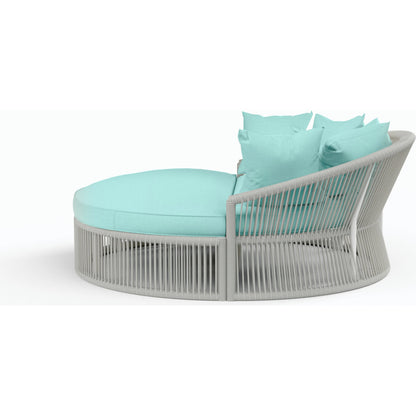 Miami Outdoor Daybed by Sunset West in celeste and frost. Made from olefin rope in a coastal style.