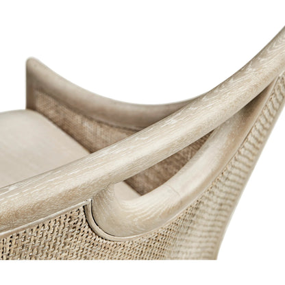 Fjord Dining Chair by Jonathan Charles in white washed cerused oak. Made from oak solids, cane, rope, foam, fabric in a transitional style.