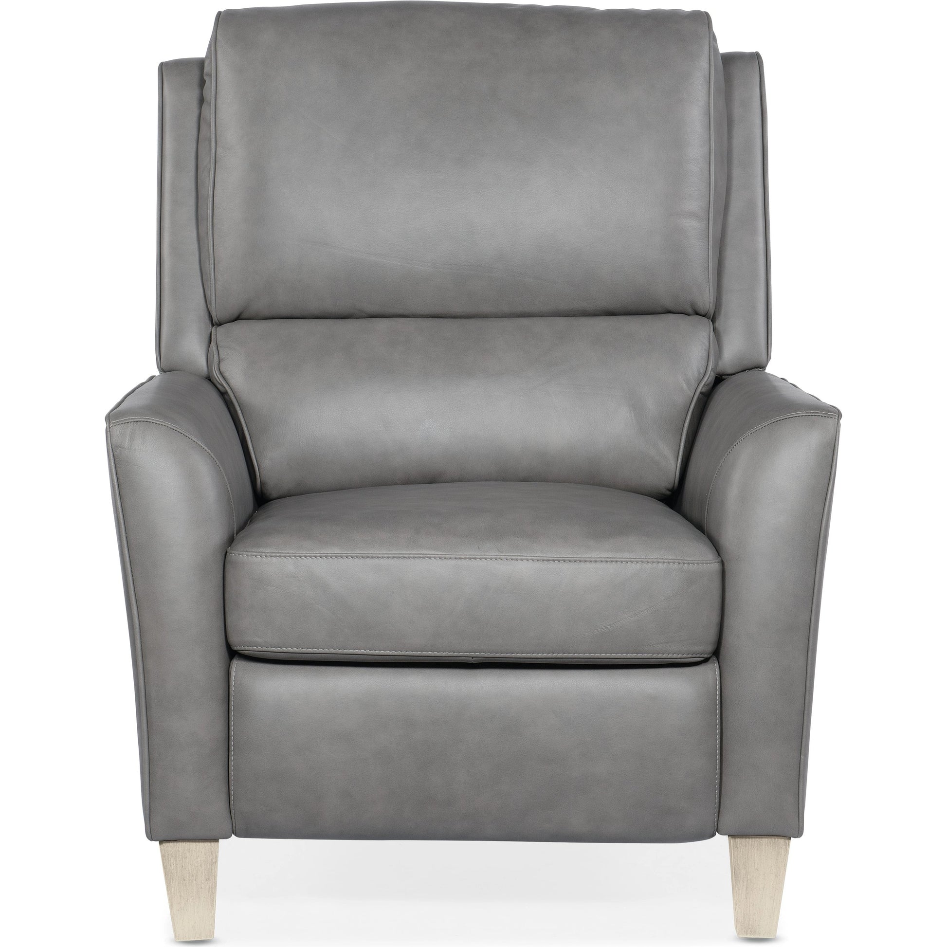 Dunes Power Recliner by Hooker Furniture in aline light gray. Made from leather in a traditional style.