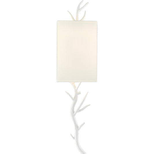Baneberry Wall Sconce by Currey and Company in gesso white. Made from wrought iron in a transitional style.