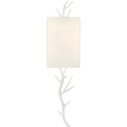 Baneberry Wall Sconce by Currey and Company in gesso white. Made from wrought iron in a transitional style.