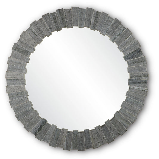 Dario Round Mirror by Currey and Company in gray, mirror. Made from marble, glass in a modern style.