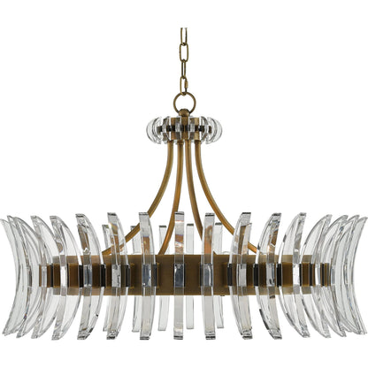Coquette Brass Chandelier by Currey and Company in antique brass. Made from metal, crystal in a modern style.