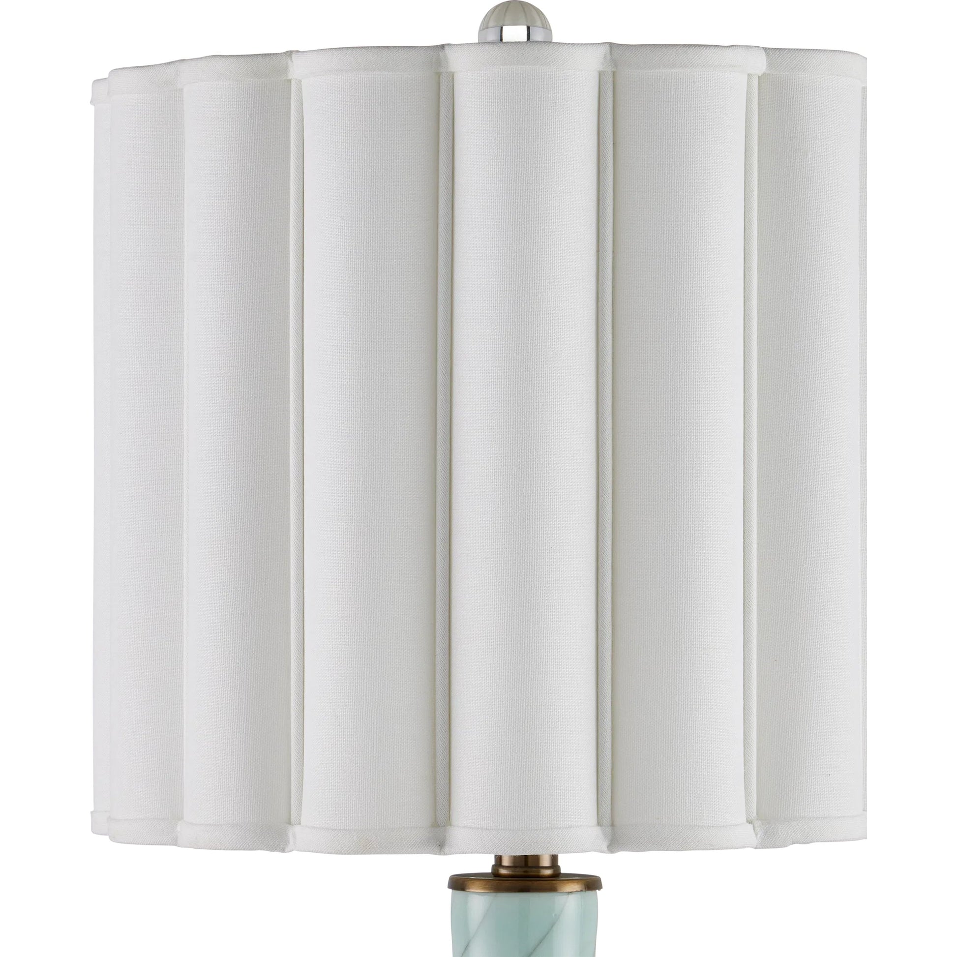 Celadon Crackle Table Lamp by Currey and Company in celadon crackle, clear, antique brass. Made from porcelain, optic crystal, metal in a modern style.
