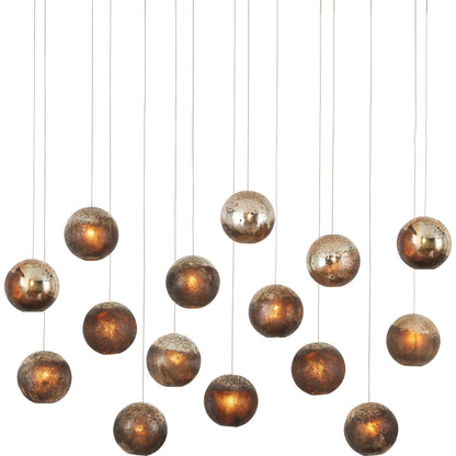 Pathos Rectangular 15-LIGHT Multi-Drop Pendant by Currey and Company in antique silver, antique gold, matte charcoal, silver. Made from glass in a modern style.
