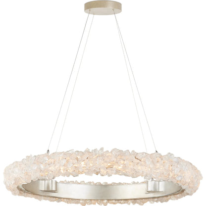 Iconoclast Chandelier by Currey and Company in contemporary silver leaf, contemporary silver, natural. Made from wrought iron, rock crystal in a modern style.