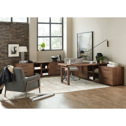 Elon Bunching Bookcase by Hooker Furniture in walnut. Made from flat cut walnut veneers in a unique style.