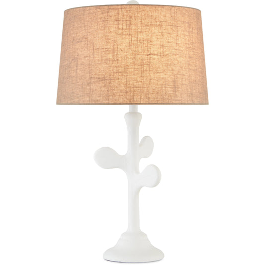 Charny Table Lamp by Currey and Company in white gesso. Made from composite in a coastal style.