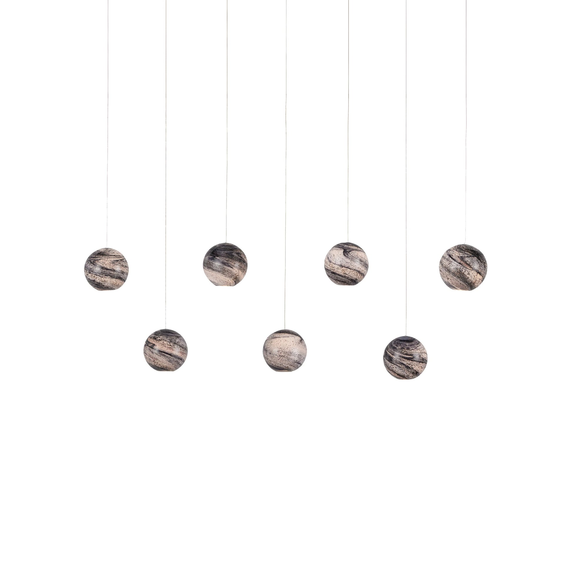 Palatino Rectangular 7-LIGHT Multi-Drop Pendant by Currey and Company in blue marbeled, silver. Made from earth with speckles, glass in a modern style.