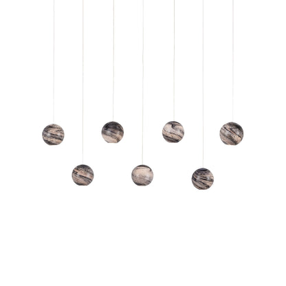 Palatino Rectangular 7-LIGHT Multi-Drop Pendant by Currey and Company in blue marbeled, silver. Made from earth with speckles, glass in a modern style.