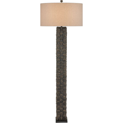 Eden Floor Lamp by Currey and Company in black. Made from seagrass in a rustic style.