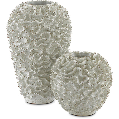 Swirl Vase by Currey and Company in white, gold. Made from ceramic in a coastal style.