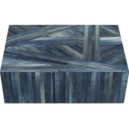 Winter Harvest Box by Currey and Company in blue. Made from straw, suede, engineered wood in a modern style.