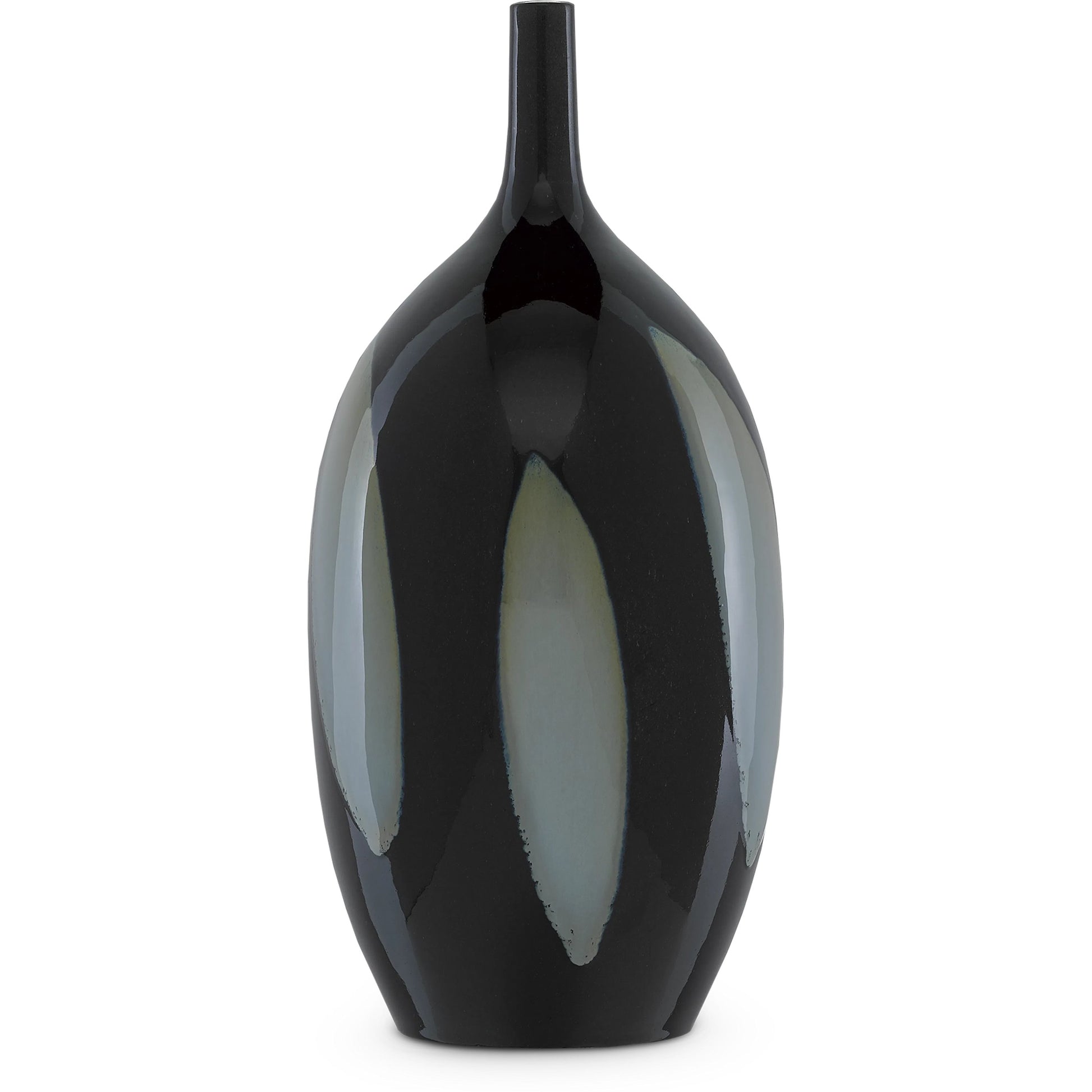 Let Us Twist the Glass Tall Vase by Currey and Company in black, steel blue. Made from ceramic in a modern style.