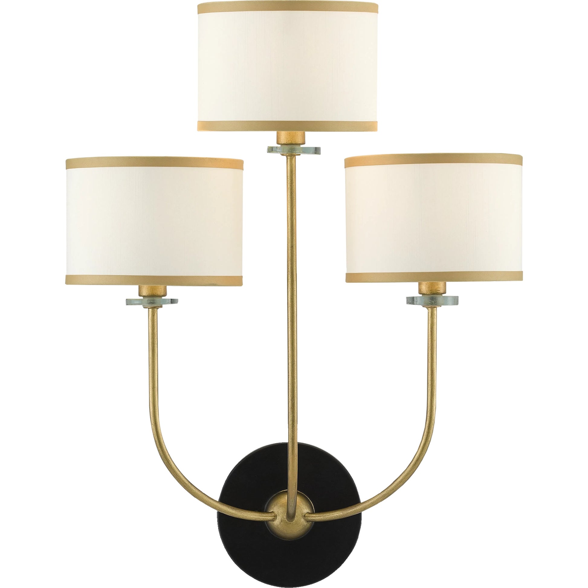 Croydon Wall Sconce by Currey and Company in brass, satin black, white. Made from wrought iron, glass, fabric in a traditional style.