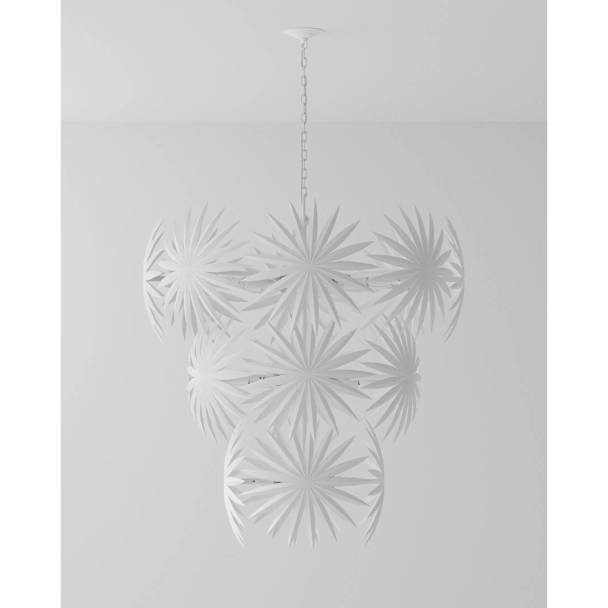 Bismarkia Chandelier by Currey and Company in gesso white. Made from wrought iron in a modern style.