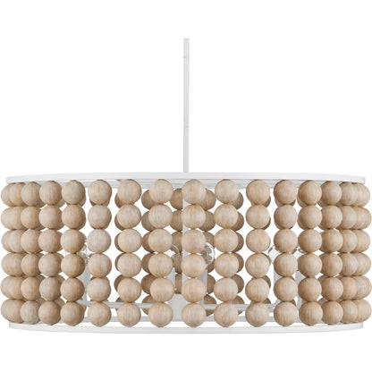 Holcroft Chandelier by Currey and Company in sandstone, sugar white. Made from wood beads, wrought iron in a modern style.