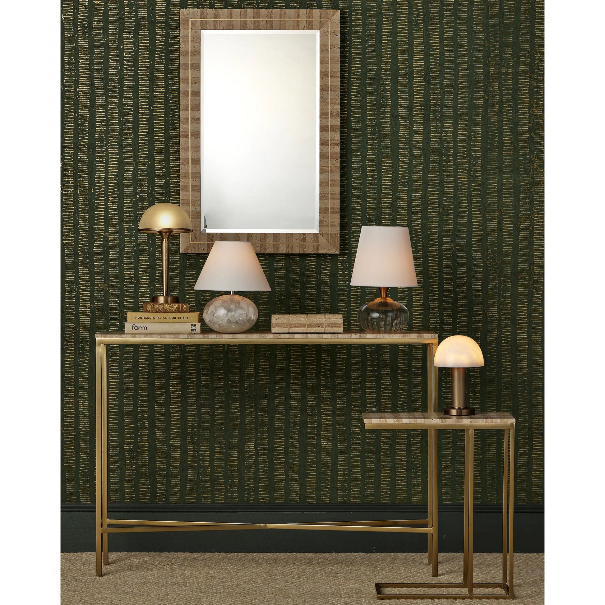 La Gravite Mini Table Lamp by Currey and Company in natural, brass. Made from alabaster, metal in a modern style.