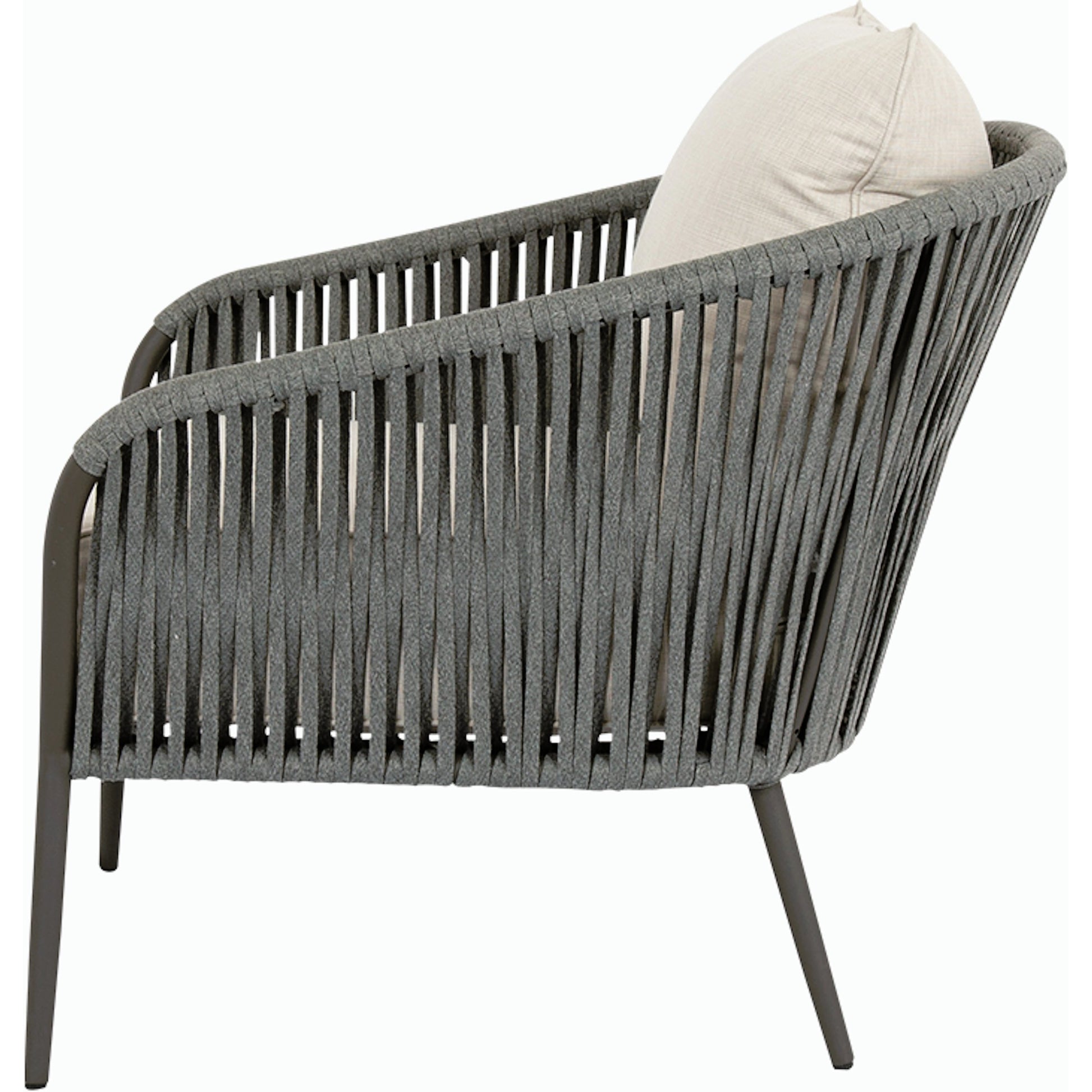 Florence Outdoor Club Chair by Sunset West in graphite. Made from olefin rope in a coastal style.