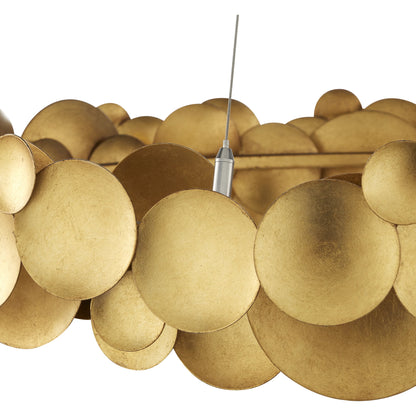 Lavengro Chandelier by Currey and Company in contemporary gold leaf, white. Made from wrought iron, acrylic in a modern style.