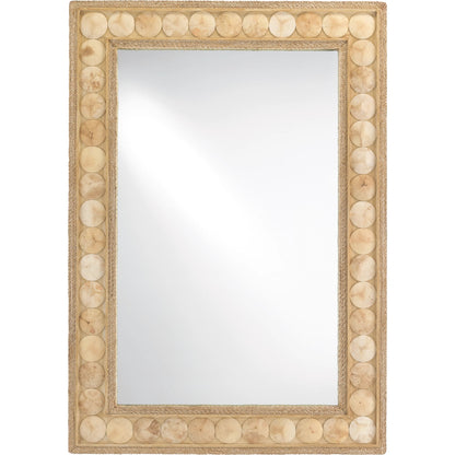 Buko Rectangular Mirror by Currey and Company in straw, natural abaca rope, coco shell, mirror. Made from wood, abaca rope, coco shell, glass in a modern style.