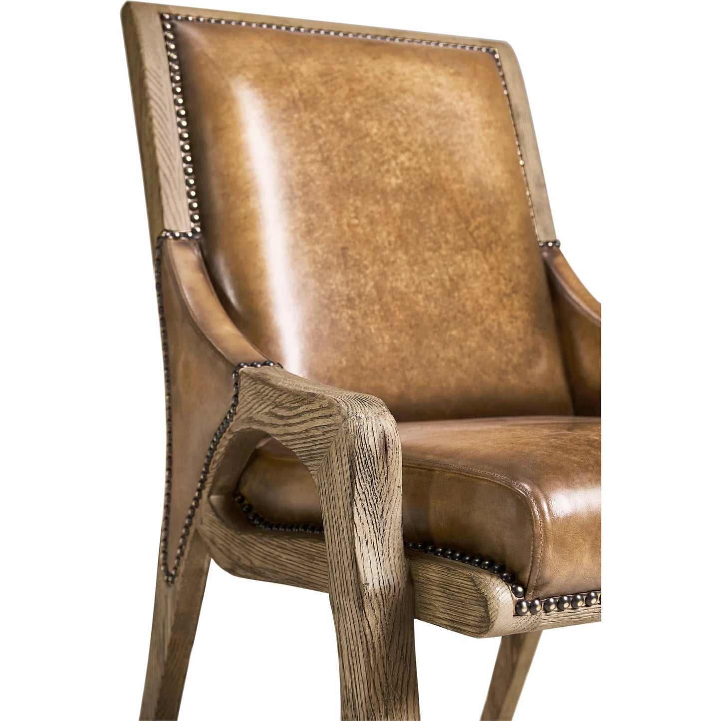 005 SI-2462588 | Closeup | Echo Canyon Leather Side Chair (Set of 2) by Jonathan Charles in faded oak. Made from oak in a traditional style.