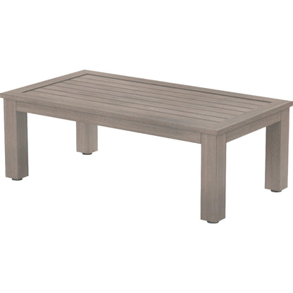Laguna Outdoor Coffee Table by Sunset West in driftwood. Made from aluminum in a modern style.