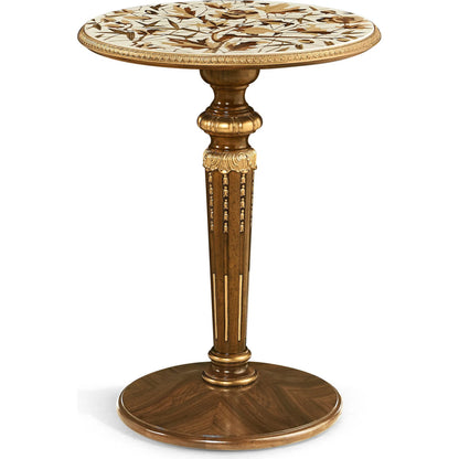 Trianon Accent Table by Jonathan Charles in oak leaf parquetry. Made from local mahogany, marquetry veneer, mdf in a traditional style.