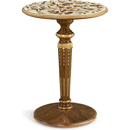 Trianon Accent Table by Jonathan Charles in oak leaf parquetry. Made from local mahogany, marquetry veneer, mdf in a unique style.