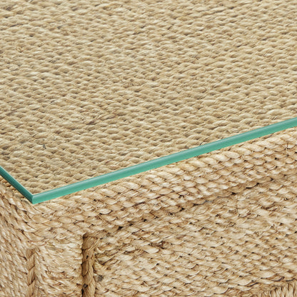 Olisa Rope Desk by Currey and Company in natural, brown carafe. Made from abaca rope, wood, wrought iron in a modern style.