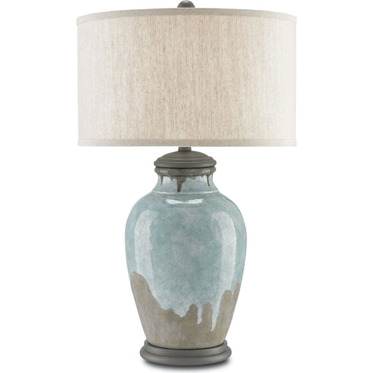 Chatswood Table Lamp by Currey and Company in blue-green, gray, hiroshi gray. Made from terracotta, wood in a traditional style.