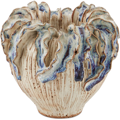 Tropical Crown Vase by Currey and Company in ivory, reactive blue. Made from ceramic in a eclectic & global style.