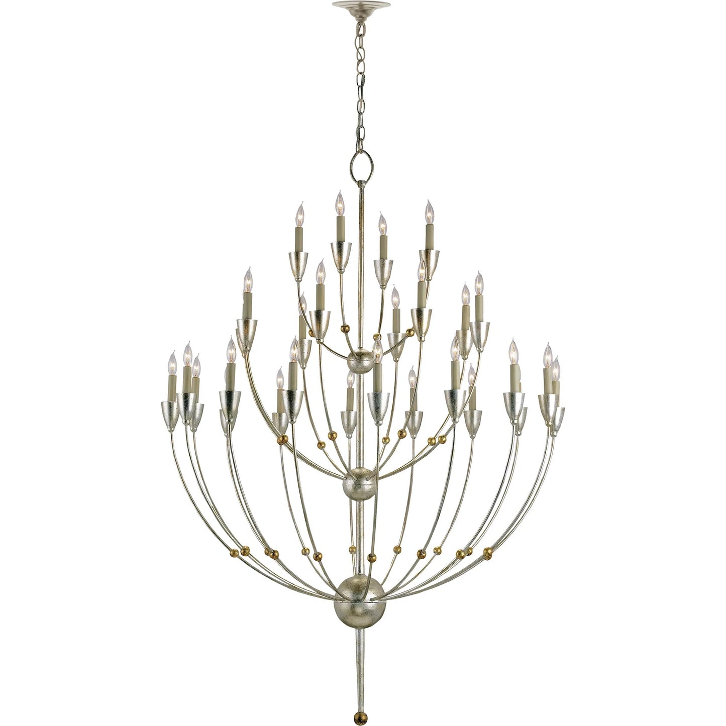 006 S-223745 | Additional Silo | Paradox Chandelier by Currey and Company in silver granello, gold leaf. Made from wrought iron in a modern style.