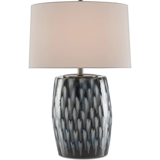 Milner Table Lamp by Currey and Company in indigo, cloud. Made from porcelain in a modern style.