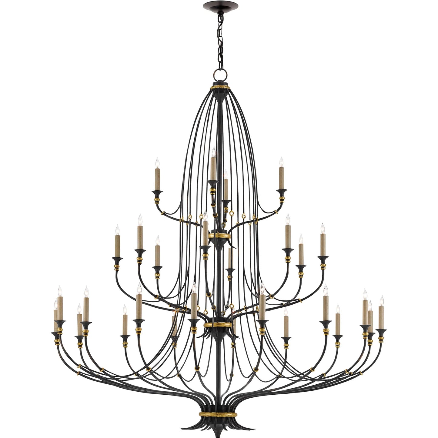 003 S-223679 | Additional Silo | Folgate Chandelier by Currey and Company in french black, gold leaf accents. Made from wrought iron in a traditional style.