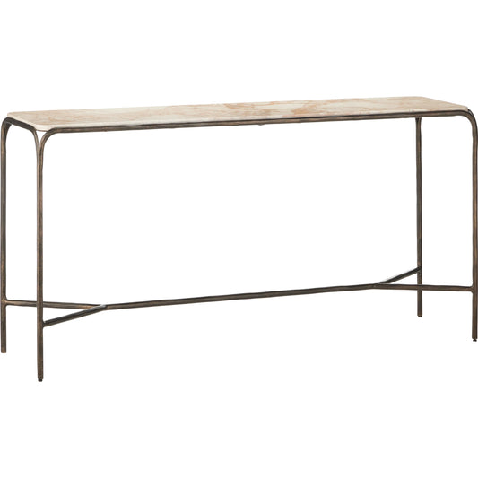 Crema Console Table by Currey and Company in natural, bronze. Made from marble, iron in a unique style.