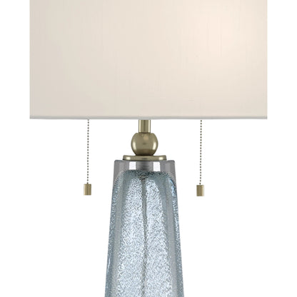 Looke Table Lamp by Currey and Company in blue, brass. Made from glass, metal in a coastal style.