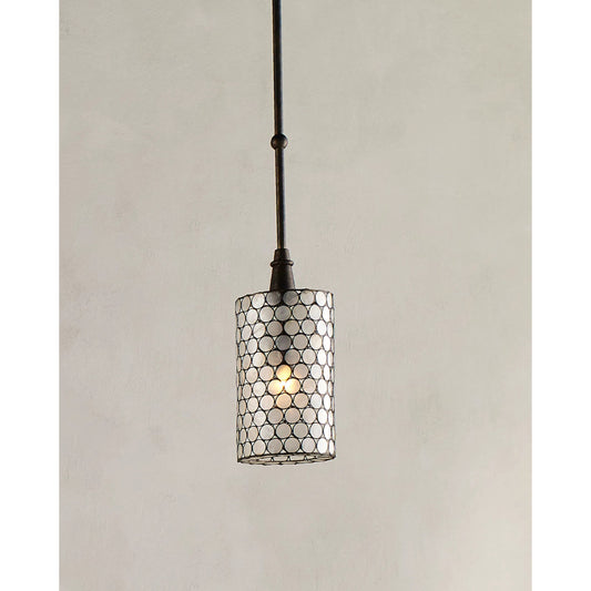 Regatta Pendant by Currey and Company in cupertino. Made from iron, capiz shade in a modern style.