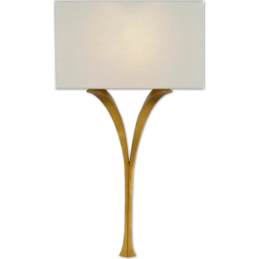 Choisy Wall Sconce by Currey and Company in antique gold leaf. Made from wrought iron in a cottage & farmhouse style.