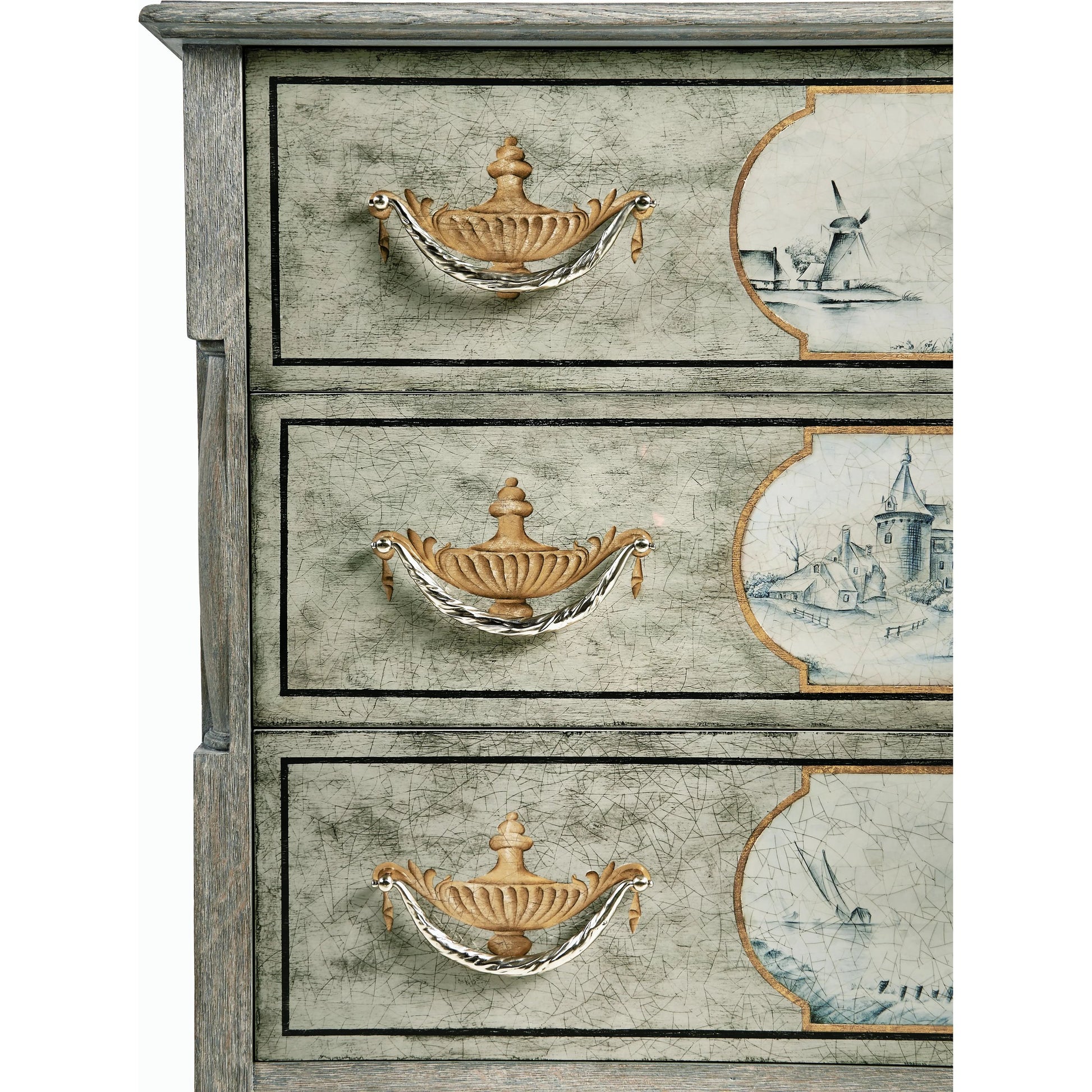 Morningside Chest of Drawers by Jonathan Charles in blue and chipped blue oak. Made from solid oak, flat cut oak veneers, canvas, metal in a modern style.