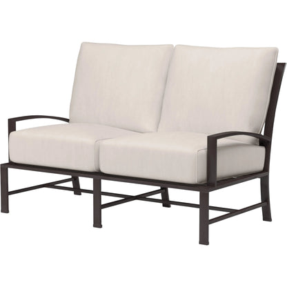 La Jolla Outdoor  Loveseat by Sunset West in browns. Made from aluminum in a modern style.