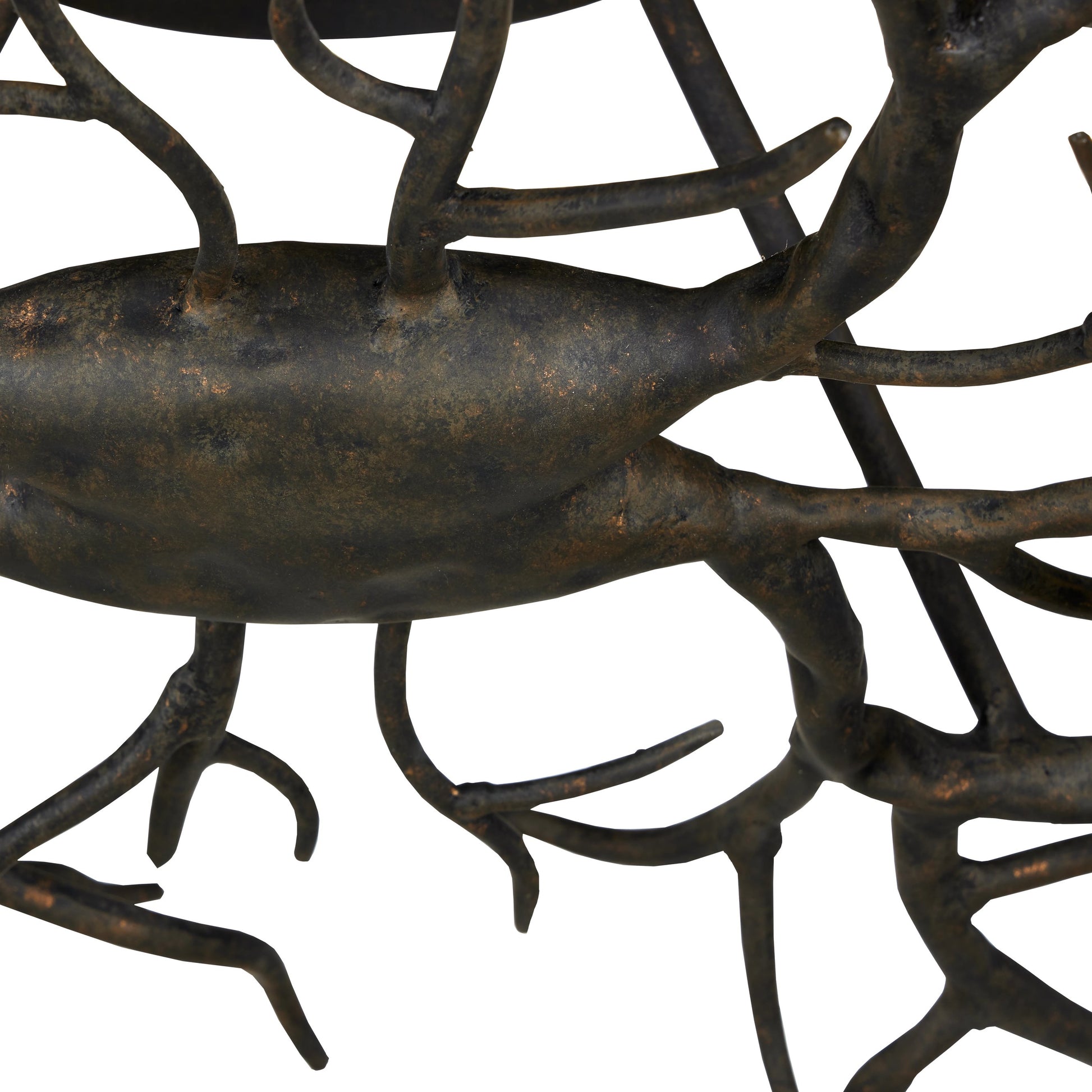 Rainforest Semi-Flush by Currey and Company in rustic bronze. Made from wrought iron in a modern style.