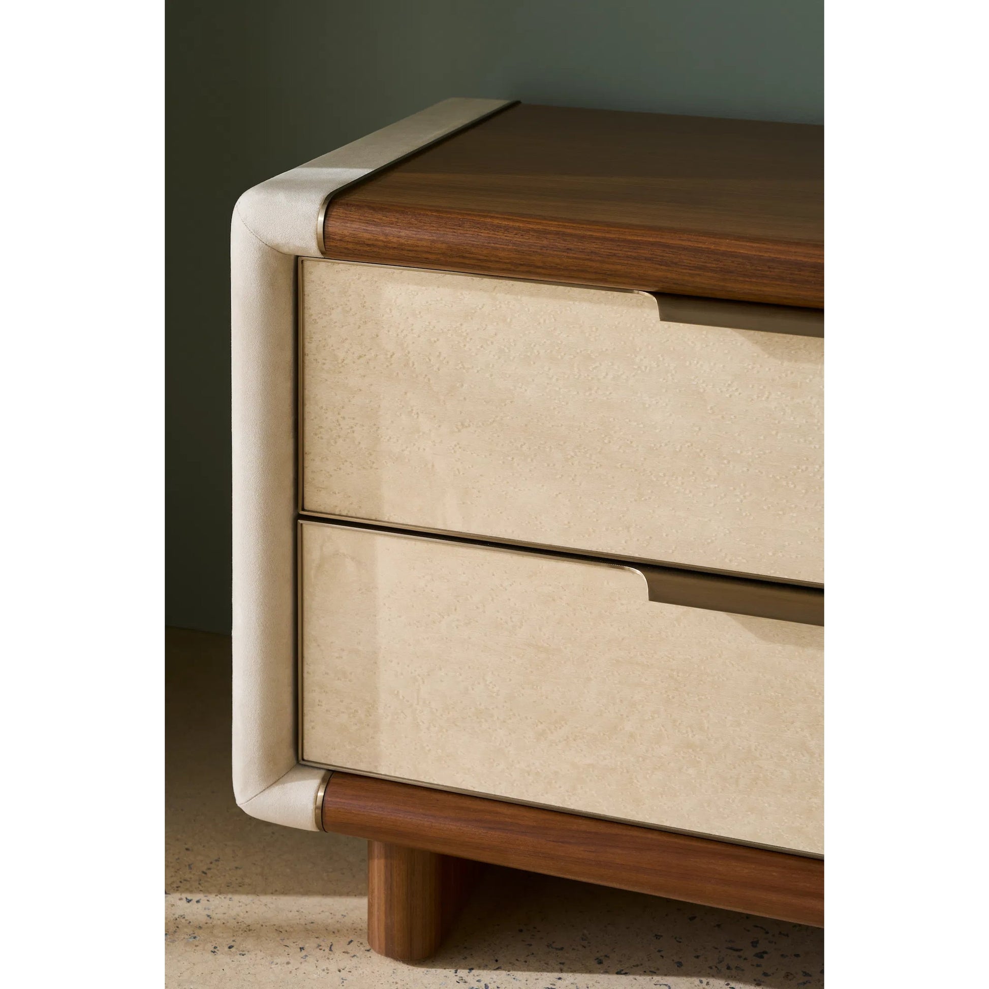 Botero Large Nightstand by Caracole in retro walnut. Made from unique in a transitional style.